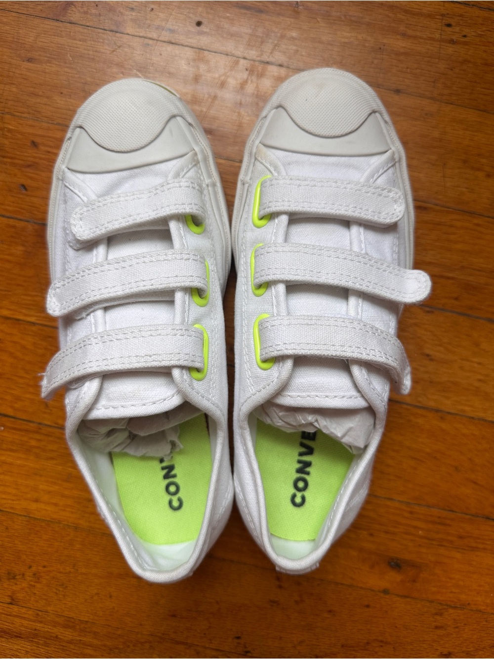 Converse Jack Purcell Easy on White Sneakers with Neon Green Accents